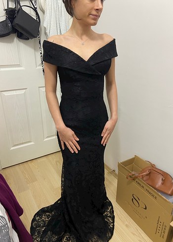 Siyah Drapeli Uzun Kadın Abiye Elbise - Görsel 2