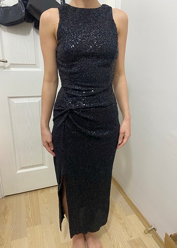 Parlak Gri Drapeli Straplez Midi Elbise - Görsel 5