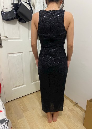 Parlak Gri Drapeli Straplez Midi Elbise - Görsel 2