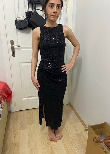 Parlak Gri Drapeli Straplez Midi Elbise - Görsel 4