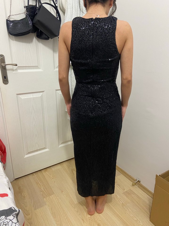 Parlak Gri Drapeli Straplez Midi Elbise - Görsel 2