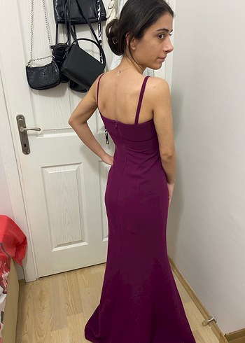 Bordo Uzun Askılı Kadın Abiye Elbise - Görsel 2