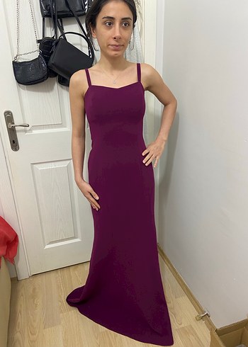 Bordo Uzun Askılı Kadın Abiye Elbise - Görsel 3