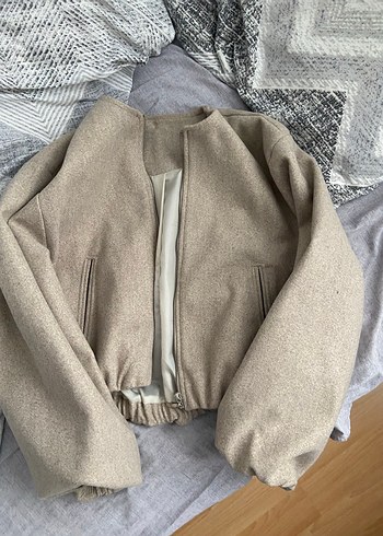 Bej Süet Fermuarlı Kadın Ceket - Görsel 2