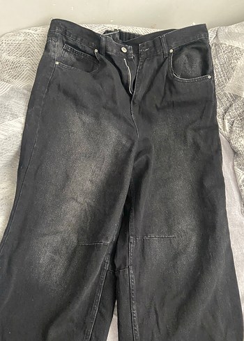 siyahKadın Kot Pantolon, Bol Kesim, Tokalı - Görsel 2