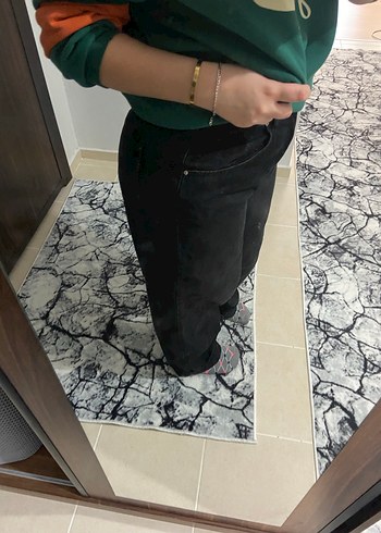 siyahKadın Kot Pantolon, Bol Kesim, Tokalı - Görsel 3