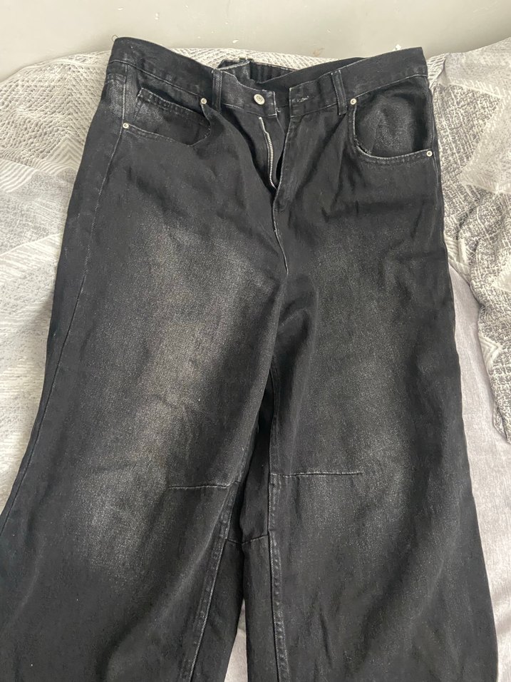 siyahKadın Kot Pantolon, Bol Kesim, Tokalı - Görsel 2