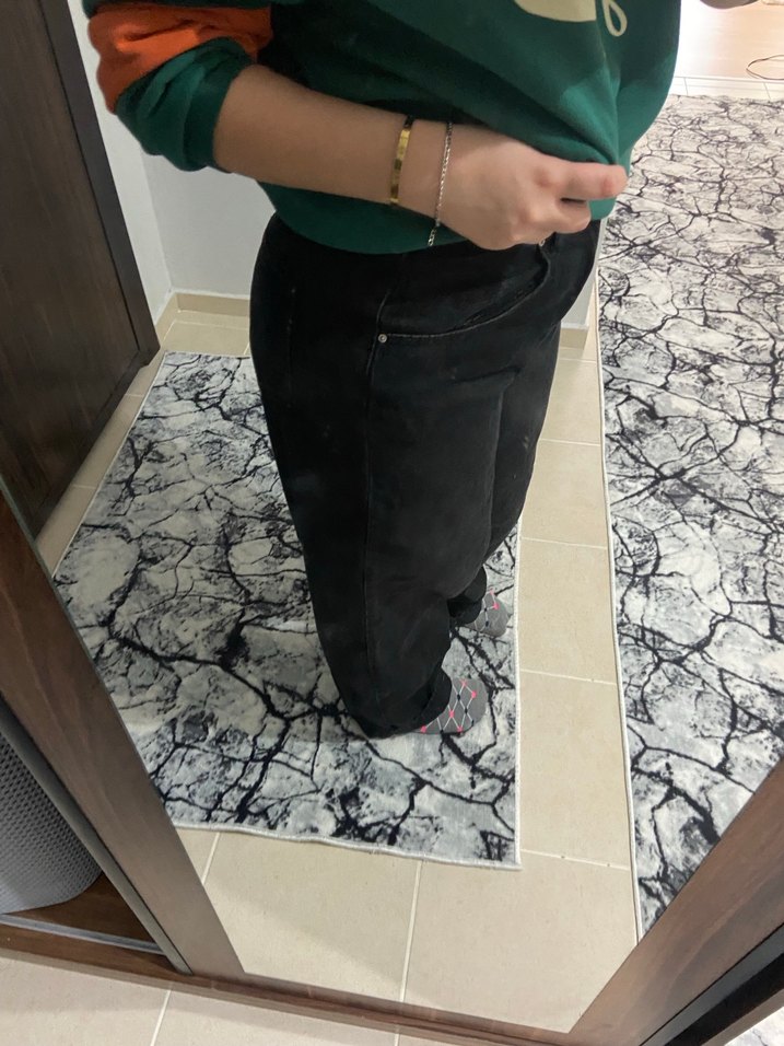 siyahKadın Kot Pantolon, Bol Kesim, Tokalı - Görsel 3