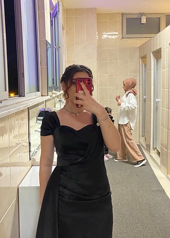 Siyah Straplez Midi Uzun Abiye Elbise - Görsel 2