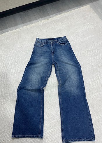 Diğer Mavi Yikamali Genis Paca Jean