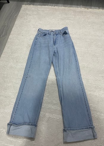 Diğer Acik Mavi Yuksek Bel Genis Paca Jean