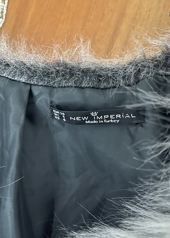 Gri Uzun Kollu Suni Kürk Ceket 38 bedenede uygundur - Görsel 3