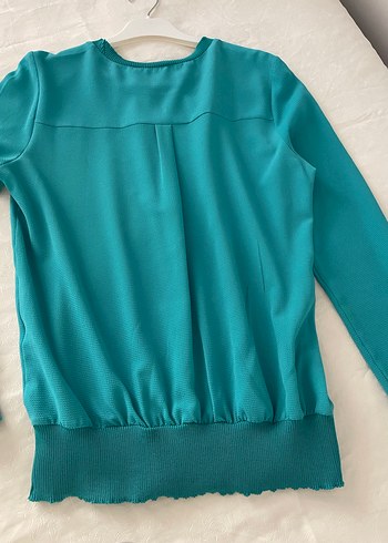 Turkuaz Uzun Kollu Basic Bluz - Görsel 3
