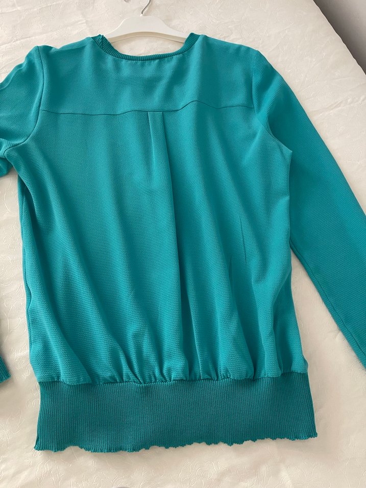 Turkuaz Uzun Kollu Basic Bluz - Görsel 3