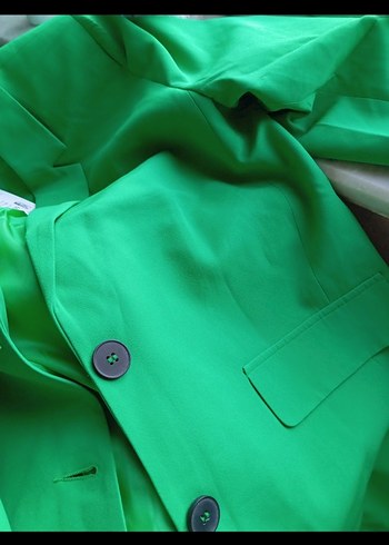 LC Waikiki Düğmeli Yeşil Saten Kadın Blazer Ceket