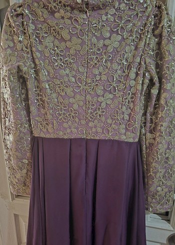 38 Beden mor Renk Mor Vintage Uzun Abiye Elbise