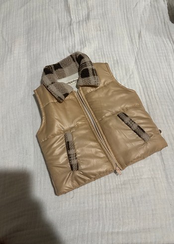 Kürklü Yaka Detaylı Bej bebek Yelek - Görsel 3