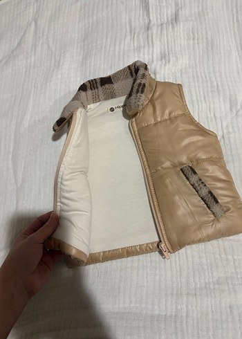 Kürklü Yaka Detaylı Bej bebek Yelek - Görsel 2