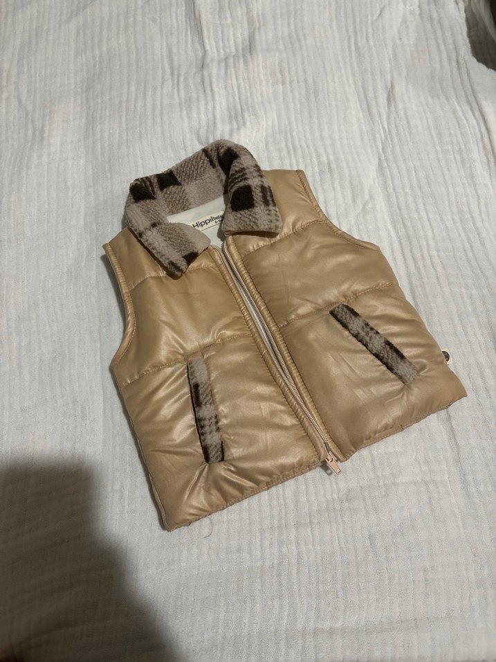 Kürklü Yaka Detaylı Bej bebek Yelek - Görsel 3