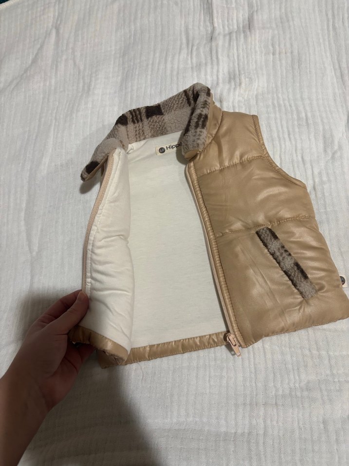 Kürklü Yaka Detaylı Bej bebek Yelek - Görsel 2