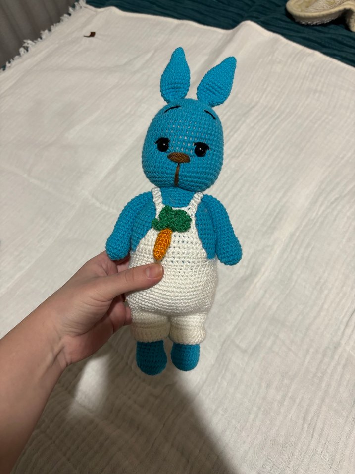 Mavi Örgü Tavşan Peluş Oyuncak - Görsel 2