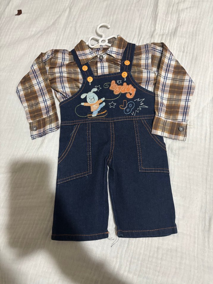 Erkek Çocuk Kahverengi Bol Kesim Denim Salopet - Görsel 2