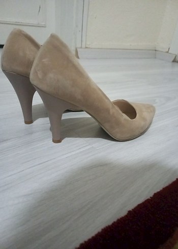 37 Beden Bej Süet Stiletto Kadın Topuklu Ayakkabı