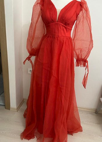 Kırmızı Bohem Uzun Abiye Elbise - Görsel 2