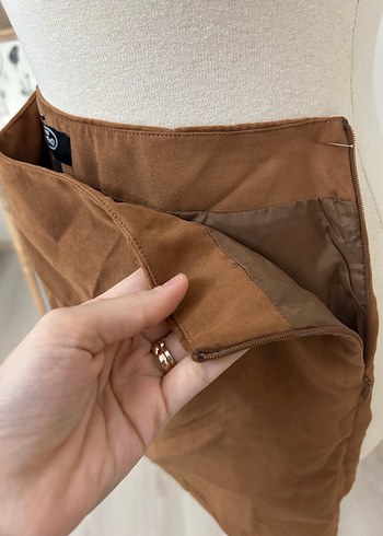 Kahverengi Süet Mini Etek - Görsel 3