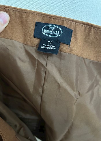 Kahverengi Süet Mini Etek - Görsel 4