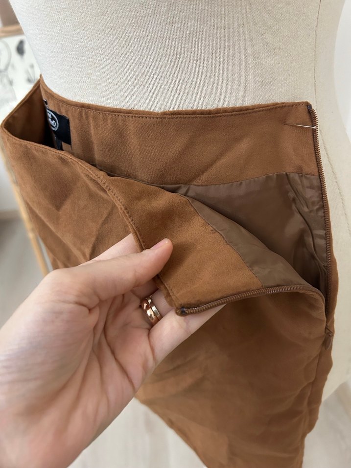 Kahverengi Süet Mini Etek - Görsel 3