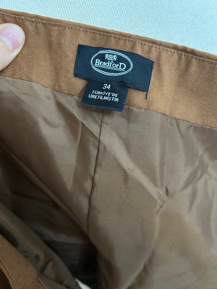 Kahverengi Süet Mini Etek - Görsel 4