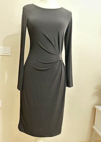 Kemer Detaylı Klasik Siyah Midi Elbise - Görsel 2