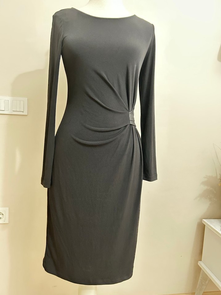 Kemer Detaylı Klasik Siyah Midi Elbise - Görsel 2