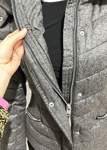 Kürk Detaylı Gri Kadın Kışlık Mont - Görsel 5