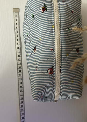 Nakışlı Mavi Çizgili makyaj çantası - Görsel 5