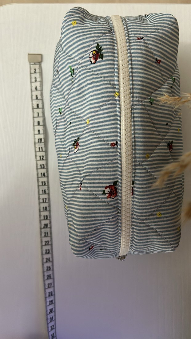 Nakışlı Mavi Çizgili makyaj çantası - Görsel 5