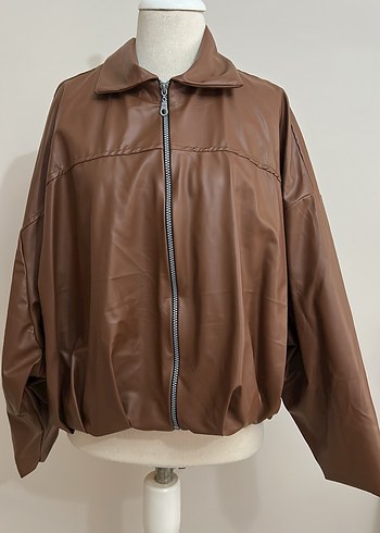 Kadın Kahverengi Deri Fermuarlı Ceket - Görsel 7