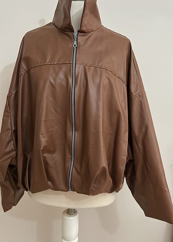 Kadın Kahverengi Deri Fermuarlı Ceket - Görsel 6