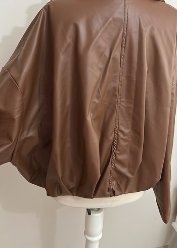 Kadın Kahverengi Deri Fermuarlı Ceket - Görsel 3