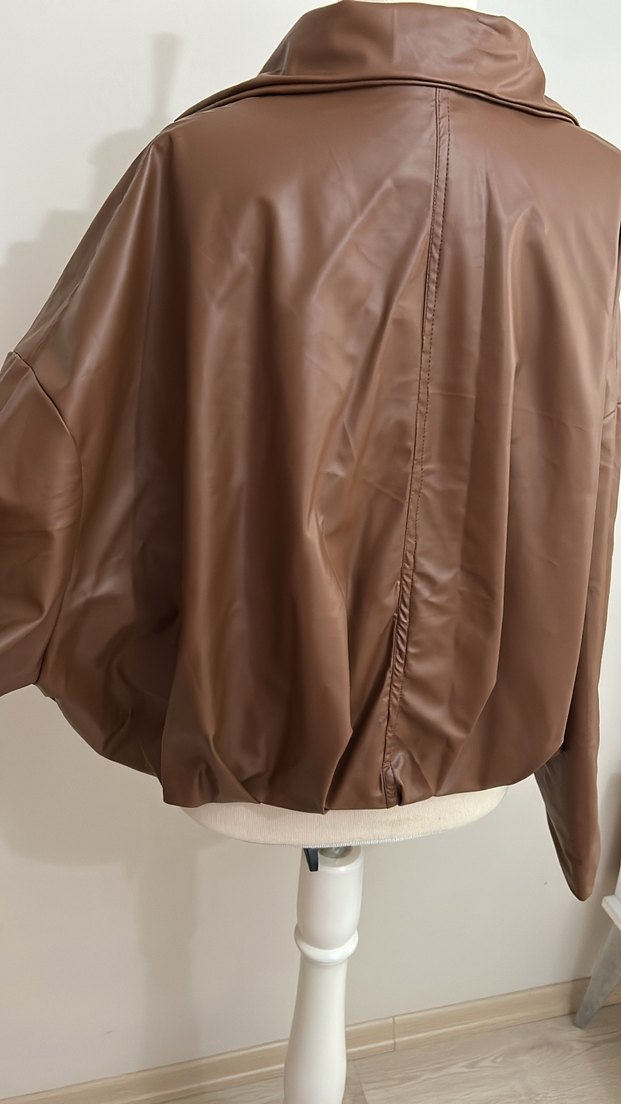 Kadın Kahverengi Deri Fermuarlı Ceket - Görsel 2
