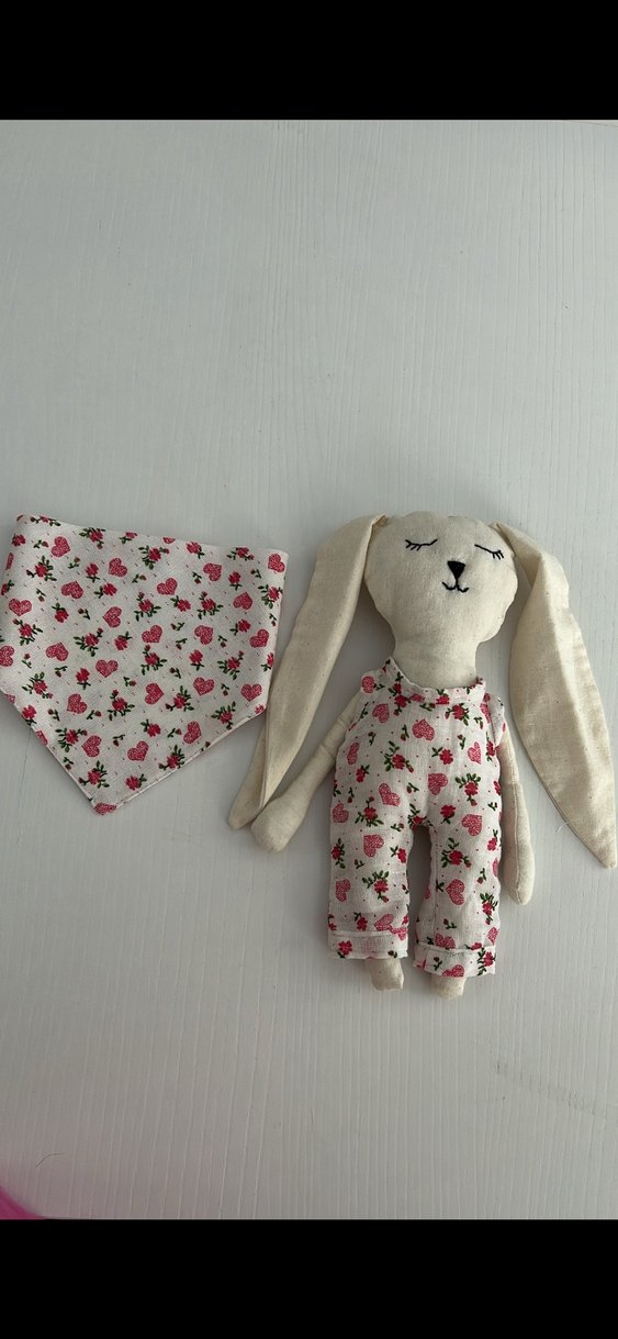 Pastel Beyaz Tavşan Peluş Oyuncak Ve Yakalık - Görsel 2