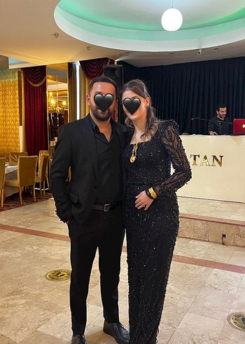 Boncuk İşlemeli Uzun Siyah Abiye Elbise