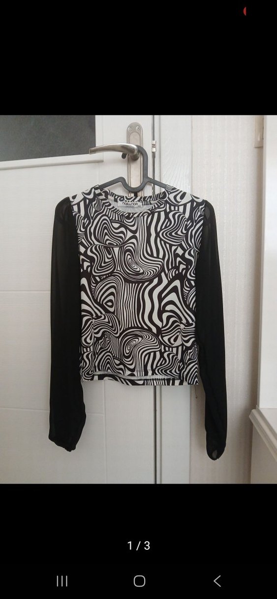 Siyah Beyaz Zebra Desenli Balon Kol Bluz - Görsel 2