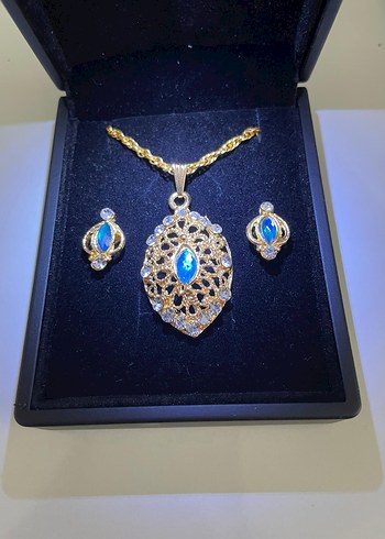 Mavi Taşlı İşlemeli Kadın Takı Seti - Görsel 3