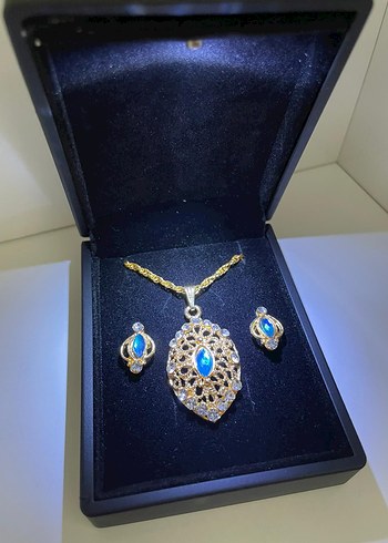 Mavi Taşlı İşlemeli Kadın Takı Seti - Görsel 2