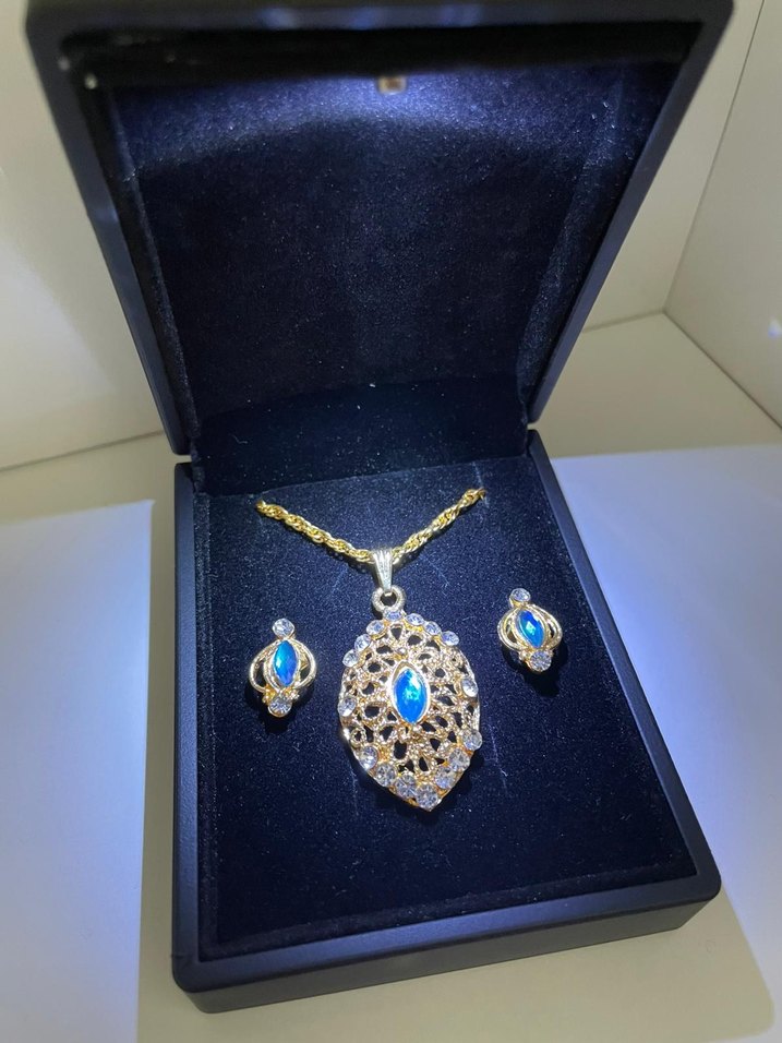 Mavi Taşlı İşlemeli Kadın Takı Seti - Görsel 2