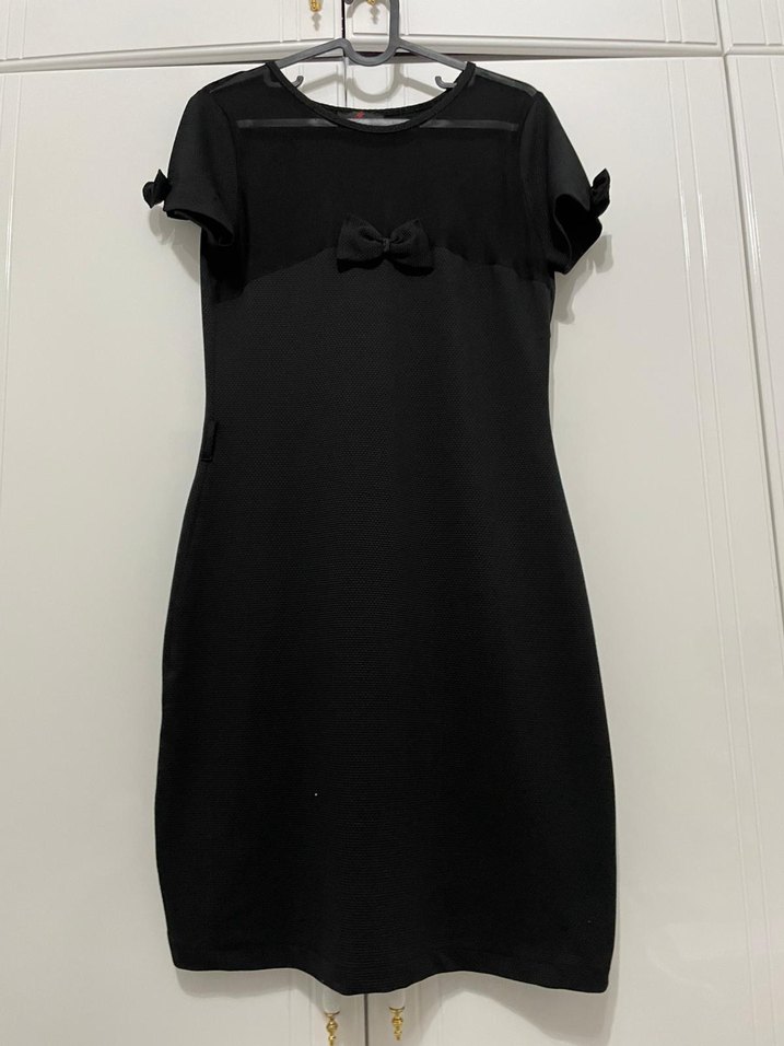 Kemerli Siyah Midi Kadın Elbise - Görsel 2