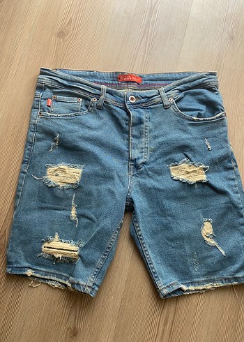 Yırtık Mavi Denim Erkek Şort