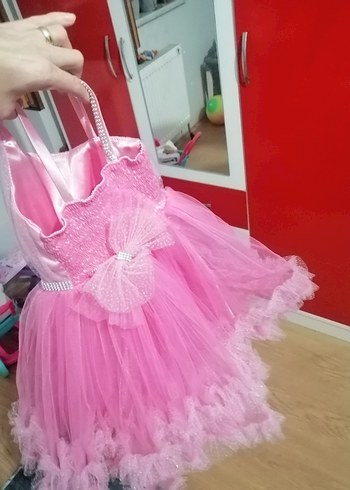 Abiye Pembe Kız Çocuk Fırfırlı Askılı Elbise